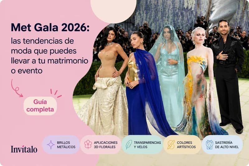 Looks de la Met Gala 2026 con vestidos de alta costura, transparencias, flores 3D y telas metálicas, inspiración de moda para matrimonios y eventos elegantes